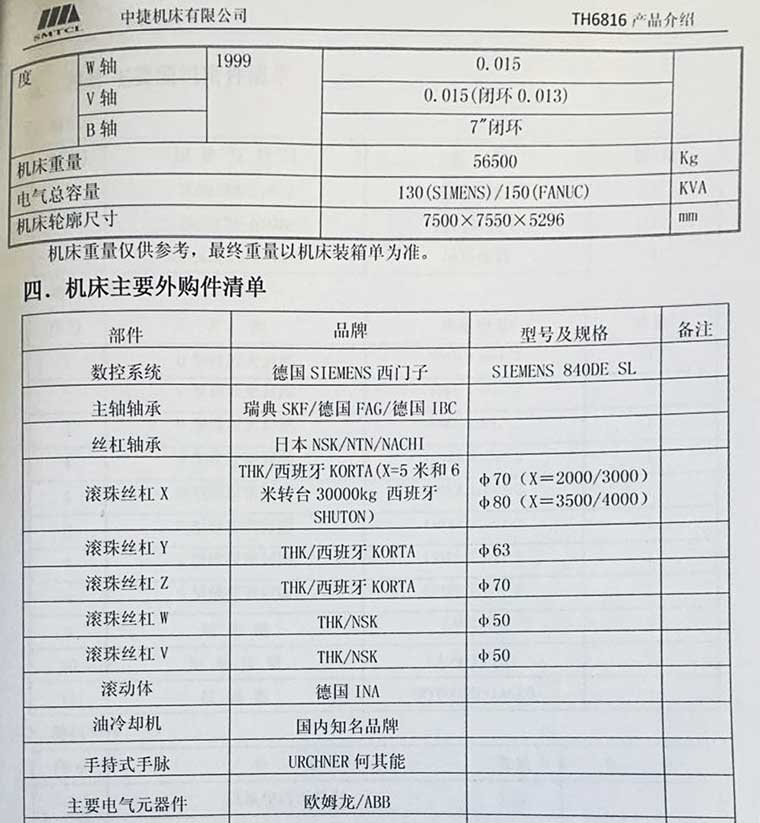 二手卧式镗铣床技术参数